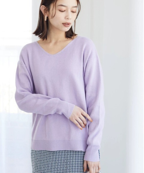 Green　Parks（グリーンパークス）の「Z ハーフミラノリブニットプルオーバー（ニット/セーター・レディース・ネイビー/オフホワイト/ミント/ラベンダー・FREE）」の4枚目の写真