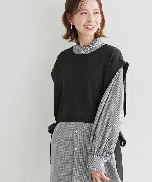 ROPE' PICNIC（ロペピクニック）の「サイドリボンレイヤードベスト（ベスト・レディース・スミクロ/キナリ・FREE）」の2枚目の写真