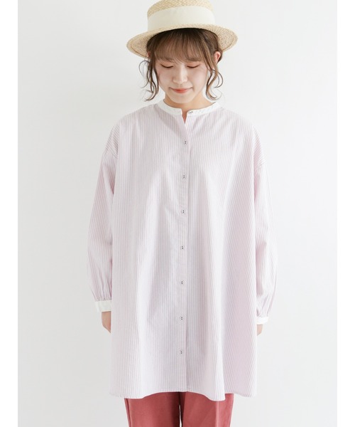 Samansa Mos2（サマンサ モスモス）の「クレリックカラーストライプチュニック（シャツ/ブラウス・レディース・ネイビー/ピンク/ブルー/グリーン・ﾌﾘ-）」の4枚目の写真
