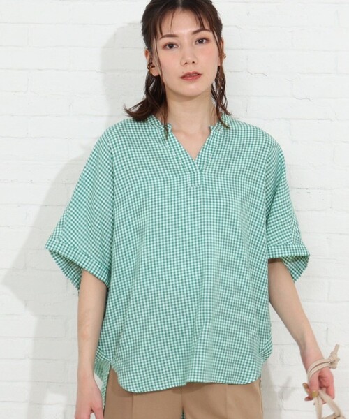SHOO・LA・RUE(シューラルー)の「◆【洗える】フレンチリネンドルマンスキッパーシャツ(シャツ/ブラウス・レディース・ブラック/イエロー/ホワイト系/ブラック系1/ブラック系2/グリーン系3/サックスブルー系2/ピンク系/ライトパープル/オレンジ系その他4/ダークグリーン系1/レッド系4・00)」の6枚目の写真