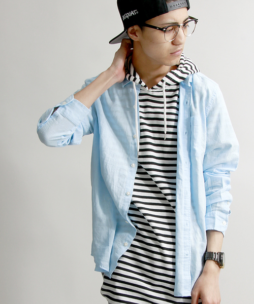 WEGO（ウィゴー）の「WEGO/フレンチリネンMIXレーヨンシャツ（シャツ/ブラウス・メンズ・ホワイト/ライム/サックスブルー/ネイビー・MEDIUM/LARGE）」の4枚目の写真