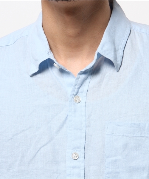 WEGO（ウィゴー）の「WEGO/フレンチリネンMIXレーヨンシャツ（シャツ/ブラウス・メンズ・ホワイト/ライム/サックスブルー/ネイビー・MEDIUM/LARGE）」の5枚目の写真