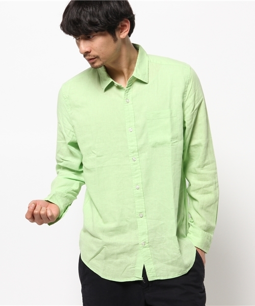 WEGO（ウィゴー）の「WEGO/フレンチリネンMIXレーヨンシャツ（シャツ/ブラウス・メンズ・ホワイト/ライム/サックスブルー/ネイビー・MEDIUM/LARGE）」の14枚目の写真