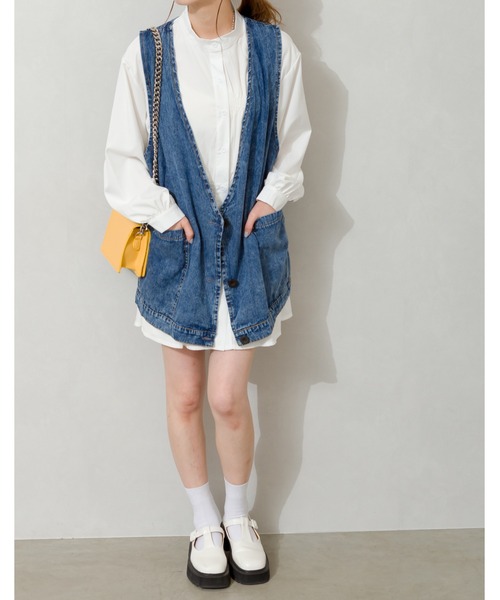 SpRay（スプレイ）の「デニムロングベスト（ベスト・レディース・ブルー・FREE）」の5枚目の写真