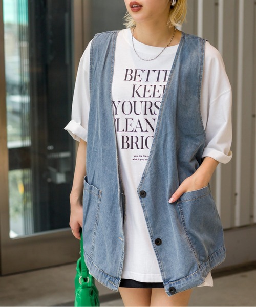 SpRay（スプレイ）の「デニムロングベスト（ベスト・レディース・ブルー・FREE）」の16枚目の写真