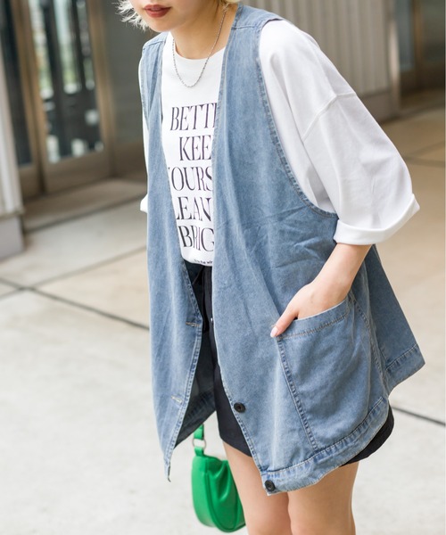 SpRay（スプレイ）の「デニムロングベスト（ベスト・レディース・ブルー・FREE）」の14枚目の写真