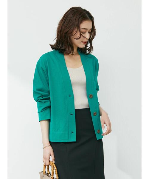 Green　Parks（グリーンパークス）の「カットソーVネックカーディガン（カーディガン/ボレロ・レディース・ライトグレー/ブルー/グリーン・FREE）」の5枚目の写真