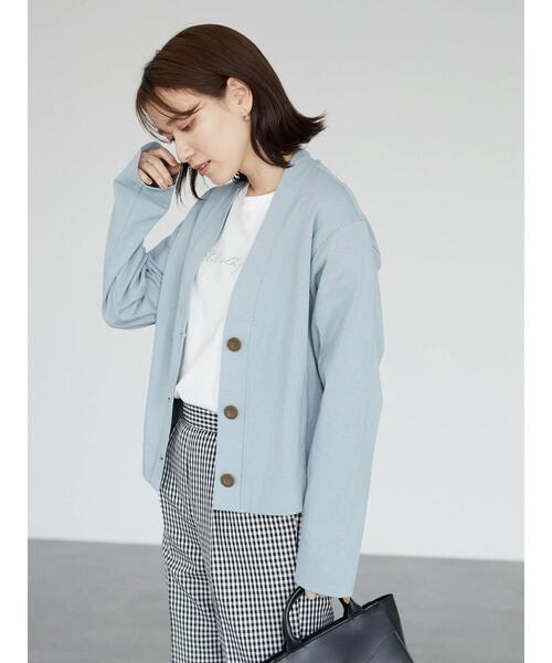 Green　Parks（グリーンパークス）の「カットソーVネックカーディガン（カーディガン/ボレロ・レディース・ライトグレー/ブルー/グリーン・FREE）」の10枚目の写真