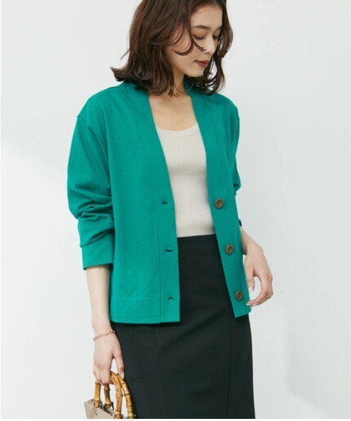 Green　Parks（グリーンパークス）の「カットソーVネックカーディガン（カーディガン/ボレロ・レディース・ライトグレー/ブルー/グリーン・FREE）」の2枚目の写真