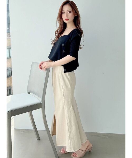 RESEXXY(リゼクシー)の「バイカラーステッチハイウエストスカート(スカート・レディース・オフホワイト/インディゴブルー・SMALL/MEDIUM)」の7枚目の写真