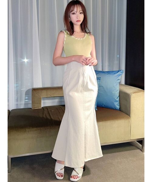 RESEXXY(リゼクシー)の「バイカラーステッチハイウエストスカート(スカート・レディース・オフホワイト/インディゴブルー・SMALL/MEDIUM)」の3枚目の写真