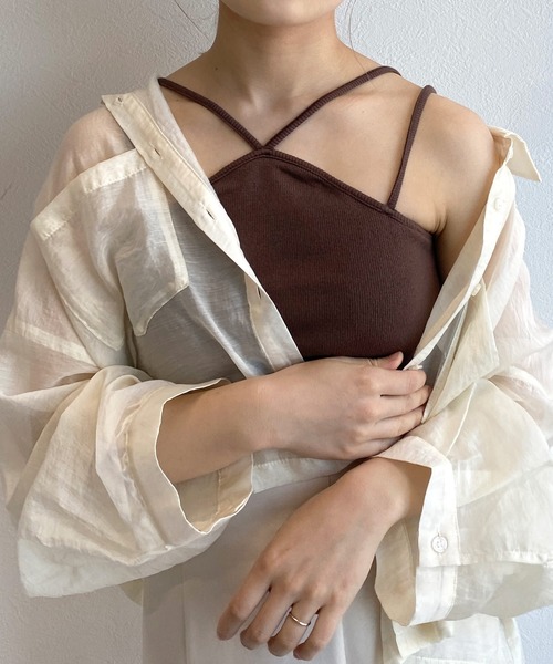 w closet（ダブルクローゼット）の「【抗菌防臭機能付き】テレコカップ付きホルターネックキャミソール（キャミソール・レディース・ピンク/ブラック/ブラウン/オフホワイト・FREE）」の3枚目の写真