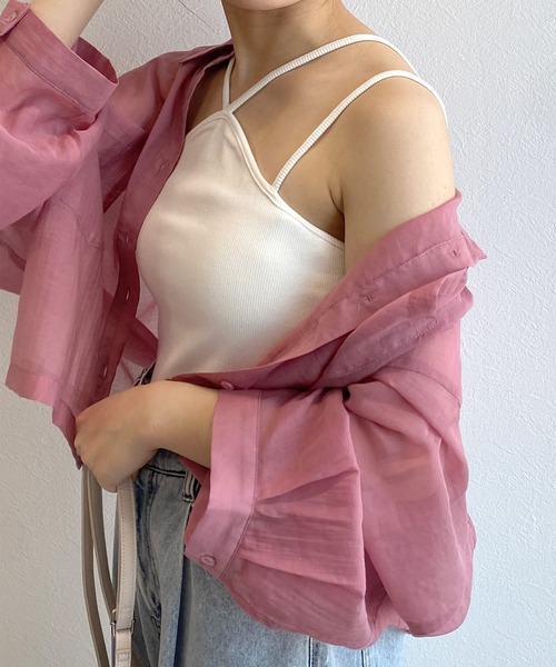 w closet（ダブルクローゼット）の「【抗菌防臭機能付き】テレコカップ付きホルターネックキャミソール（キャミソール・レディース・ピンク/ブラック/ブラウン/オフホワイト・FREE）」の10枚目の写真