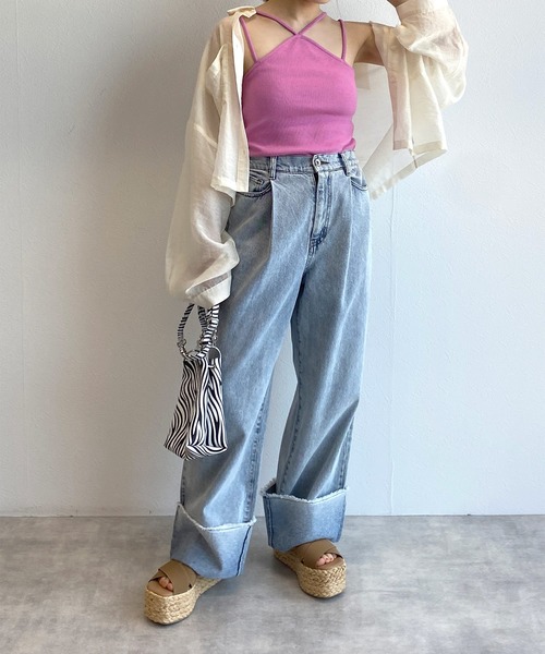 w closet（ダブルクローゼット）の「【抗菌防臭機能付き】テレコカップ付きホルターネックキャミソール（キャミソール・レディース・ピンク/ブラック/ブラウン/オフホワイト・FREE）」の14枚目の写真