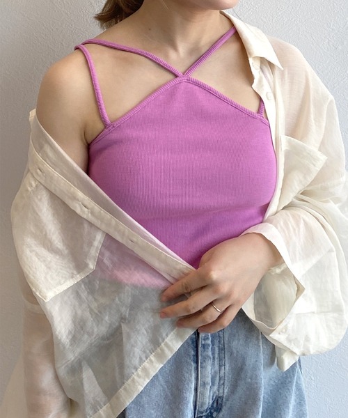 w closet（ダブルクローゼット）の「【抗菌防臭機能付き】テレコカップ付きホルターネックキャミソール（キャミソール・レディース・ピンク/ブラック/ブラウン/オフホワイト・FREE）」の17枚目の写真