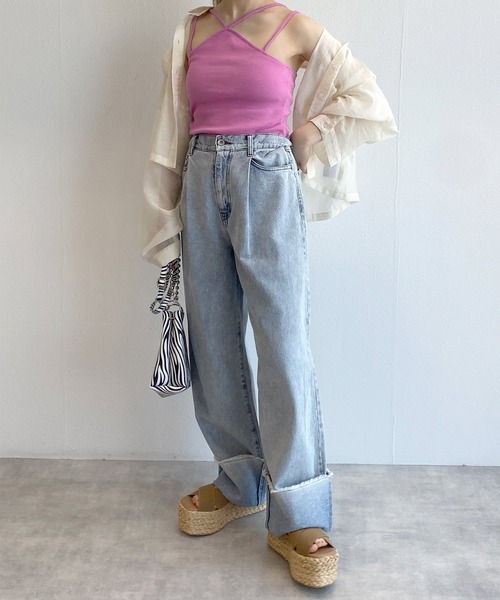 w closet（ダブルクローゼット）の「【抗菌防臭機能付き】テレコカップ付きホルターネックキャミソール（キャミソール・レディース・ピンク/ブラック/ブラウン/オフホワイト・FREE）」の18枚目の写真