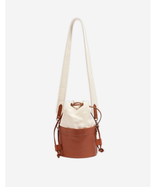 [即発] Maison Kitsune Drawstring バケットIW05152WW0053 LEATHER & COTTON DRAWSTRING BUCKET（トートバッグ）｜Maison