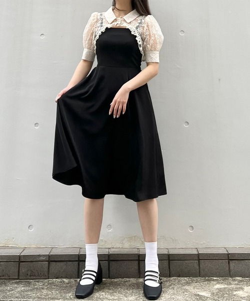 TITTY&CO.(ティティーアンドコー)の「【TITTY&CO.】フレアジャンスカ×クロップド刺繍ブラウスセット(ワンピース・レディース・ブラック・FREE)」の15枚目の写真