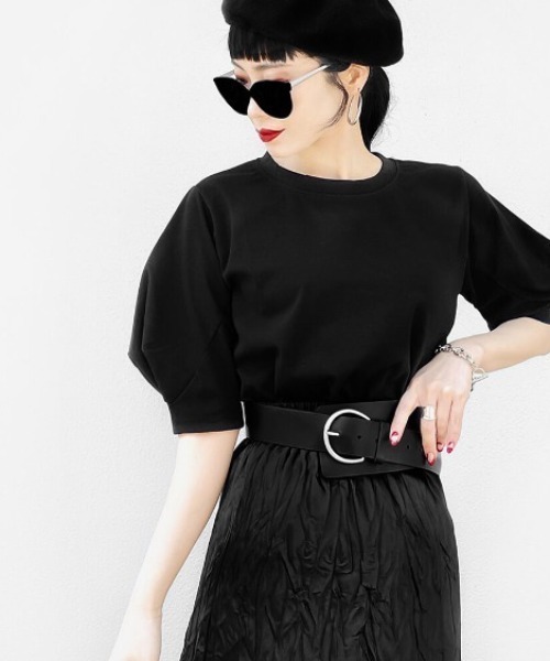 LVEU.(ラブユ.)の「Puff shoulder design T-shirt / パフショルダーデザインTシャツ(Ai select)(Tシャツ/カットソー・レディース・ホワイト/ブラック・FREE)」の2枚目の写真