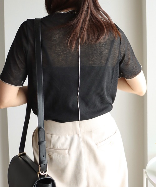 COURO(コウロ)の「2wayメロウプチハイネック半袖シアートップス(Tシャツ/カットソー・レディース・オフホワイト/ブラック/オレンジ・M)」の7枚目の写真