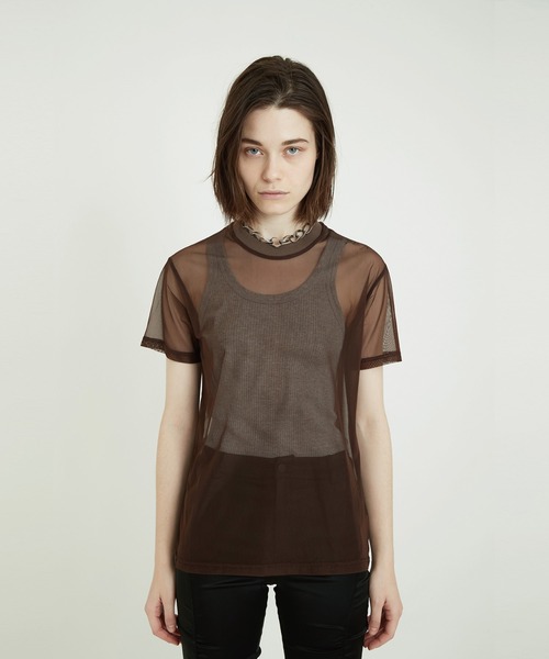 VIAVANDA(ヴィアヴァンダ)の「Fake ID Sheer Tee(その他トップス・レディース・オレンジ/ブラウン・FREE)」の2枚目の写真