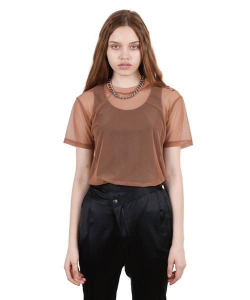 VIAVANDA(ヴィアヴァンダ)の「Fake ID Sheer Tee(その他トップス・レディース・オレンジ/ブラウン・FREE)」の1枚目の写真