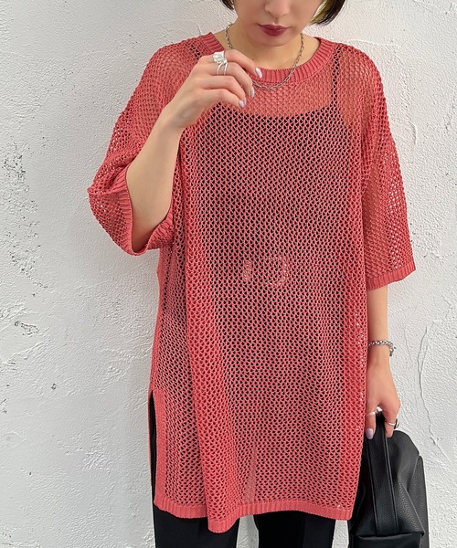 apres jour mignon(アプレジュールミニョン)の「メッシュ半袖ニット【ZOZOTOWN限定アイテム】(ニット/セーター・レディース・オフホワイト/アイボリー/グリーン/ピンク/ブラック・X-LARGE/フリー)」の5枚目の写真