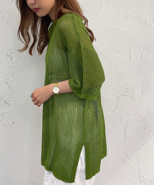 apres jour mignon(アプレジュールミニョン)の「メッシュ半袖ニット【ZOZOTOWN限定アイテム】(ニット/セーター・レディース・オフホワイト/アイボリー/グリーン/ピンク/ブラック・X-LARGE/フリー)」の4枚目の写真