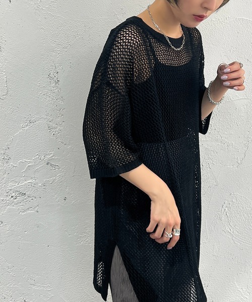 apres jour mignon(アプレジュールミニョン)の「メッシュ半袖ニット【ZOZOTOWN限定アイテム】(ニット/セーター・レディース・オフホワイト/アイボリー/グリーン/ピンク/ブラック・X-LARGE/フリー)」の1枚目の写真