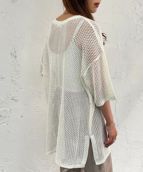 apres jour mignon(アプレジュールミニョン)の「メッシュ半袖ニット【ZOZOTOWN限定アイテム】(ニット/セーター・レディース・オフホワイト/アイボリー/グリーン/ピンク/ブラック・X-LARGE/フリー)」の7枚目の写真