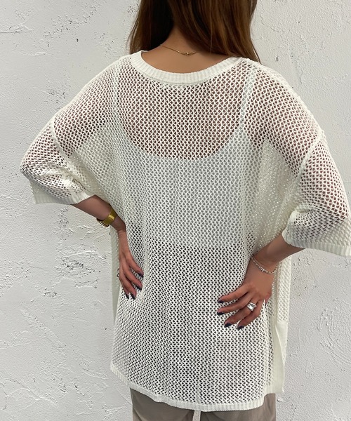 apres jour mignon(アプレジュールミニョン)の「メッシュ半袖ニット【ZOZOTOWN限定アイテム】(ニット/セーター・レディース・オフホワイト/アイボリー/グリーン/ピンク/ブラック・X-LARGE/フリー)」の8枚目の写真