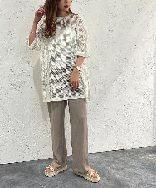 apres jour mignon(アプレジュールミニョン)の「メッシュ半袖ニット【ZOZOTOWN限定アイテム】(ニット/セーター・レディース・オフホワイト/アイボリー/グリーン/ピンク/ブラック・X-LARGE/フリー)」の9枚目の写真