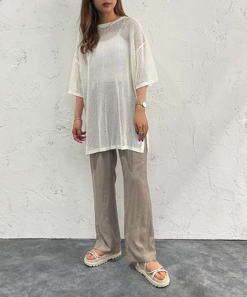 apres jour mignon(アプレジュールミニョン)の「メッシュ半袖ニット【ZOZOTOWN限定アイテム】(ニット/セーター・レディース・オフホワイト/アイボリー/グリーン/ピンク/ブラック・X-LARGE/フリー)」の10枚目の写真