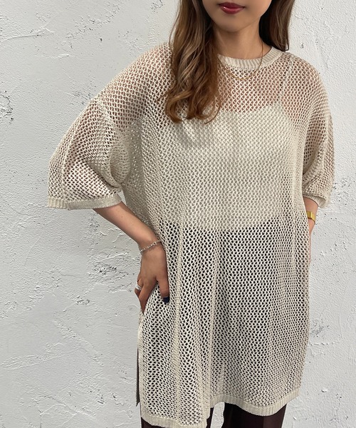 apres jour mignon(アプレジュールミニョン)の「メッシュ半袖ニット【ZOZOTOWN限定アイテム】(ニット/セーター・レディース・オフホワイト/アイボリー/グリーン/ピンク/ブラック・X-LARGE/フリー)」の12枚目の写真