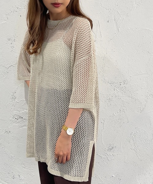 apres jour mignon(アプレジュールミニョン)の「メッシュ半袖ニット【ZOZOTOWN限定アイテム】(ニット/セーター・レディース・オフホワイト/アイボリー/グリーン/ピンク/ブラック・X-LARGE/フリー)」の13枚目の写真