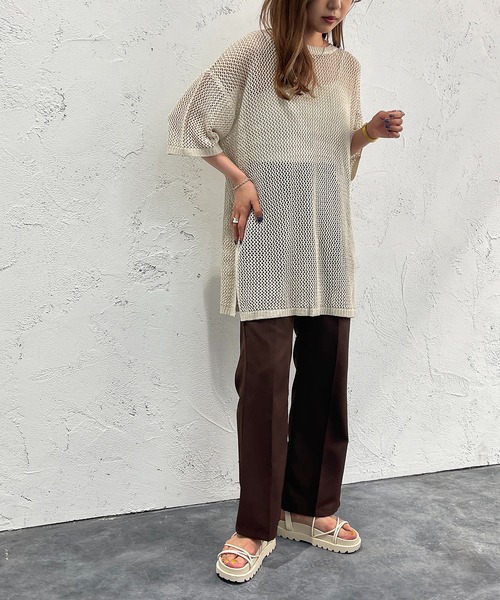 apres jour mignon(アプレジュールミニョン)の「メッシュ半袖ニット【ZOZOTOWN限定アイテム】(ニット/セーター・レディース・オフホワイト/アイボリー/グリーン/ピンク/ブラック・X-LARGE/フリー)」の15枚目の写真