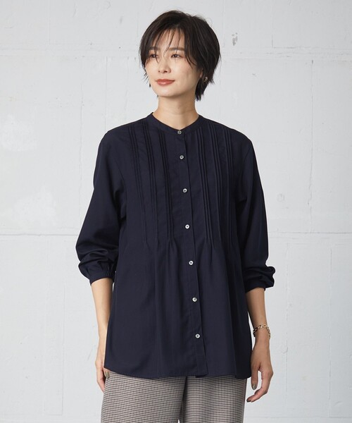 J.PRESS(ジェイプレス)の「【洗える】セルロースポプリン バンドカラー ブラウス(シャツ/ブラウス・レディース・ライトグレー系1/ライトグリーン系/ピンク系/ネイビー系・T15/T13)」の3枚目の写真