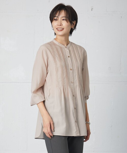 J.PRESS(ジェイプレス)の「【洗える】セルロースポプリン バンドカラー ブラウス(シャツ/ブラウス・レディース・ライトグレー系1/ライトグリーン系/ピンク系/ネイビー系・T15/T13)」の4枚目の写真