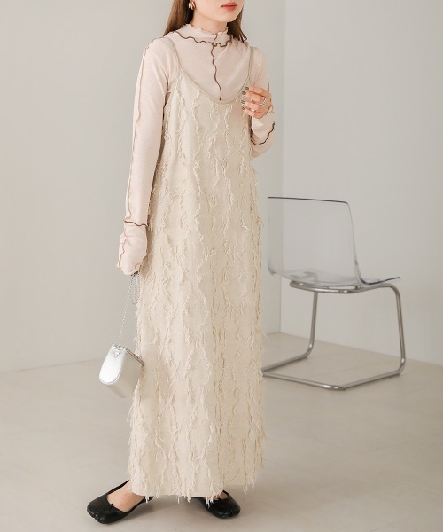 Bab(バブ)の「シャギージャガードキャミワンピース(ワンピース・レディース・ライトグレー/ブラック/アイボリー・M)」の10枚目の写真