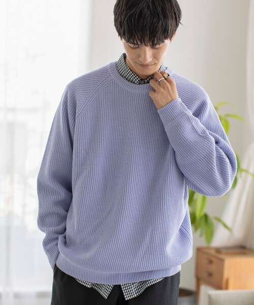 coen（コーエン）の「[洗える]アクリルカタアゼクルーネックカラーニット（ニット/セーター・メンズ・オフホワイト/イエロー/ライラック/ケリー・SMALL/MEDIUM/LARGE/X-LARGE）」の20枚目の写真