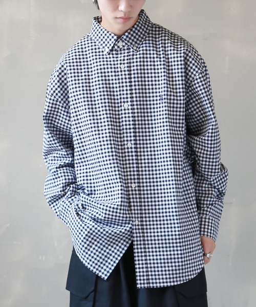 SPINNS（スピンズ）の「【ビックシルエット】ワンポイント刺繍 長袖オックスフォード柄シャツ（シャツ/ブラウス・メンズ・ブラック系その他/ブラック系その他2/ネイビー系/ネイビー系1・ONESIZE）」の3枚目の写真