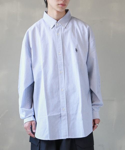 SPINNS（スピンズ）の「【ビックシルエット】ワンポイント刺繍 長袖オックスフォード柄シャツ（シャツ/ブラウス・メンズ・ブラック系その他/ブラック系その他2/ネイビー系/ネイビー系1・ONESIZE）」の13枚目の写真