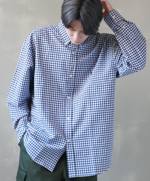 SPINNS（スピンズ）の「【ビックシルエット】ワンポイント刺繍 長袖オックスフォード柄シャツ（シャツ/ブラウス・メンズ・ブラック系その他/ブラック系その他2/ネイビー系/ネイビー系1・ONESIZE）」の22枚目の写真