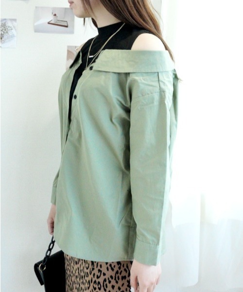 CECIL McBEE（セシルマクビー）の「無地レイヤード風シャツ（シャツ/ブラウス・レディース・カーキ/グリーン・MEDIUM）」の8枚目の写真