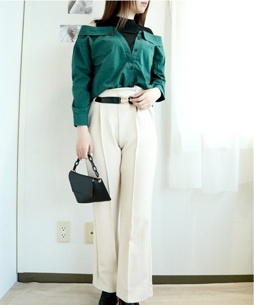 CECIL McBEE（セシルマクビー）の「無地レイヤード風シャツ（シャツ/ブラウス・レディース・カーキ/グリーン・MEDIUM）」の6枚目の写真