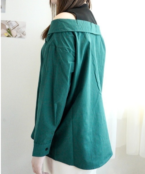 CECIL McBEE（セシルマクビー）の「無地レイヤード風シャツ（シャツ/ブラウス・レディース・カーキ/グリーン・MEDIUM）」の5枚目の写真