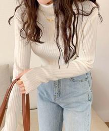 ハイネックリブニット