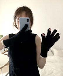 【 ammy. / エイミードット 】リブニット 穴あき 手袋 / スマートフォンタッチ