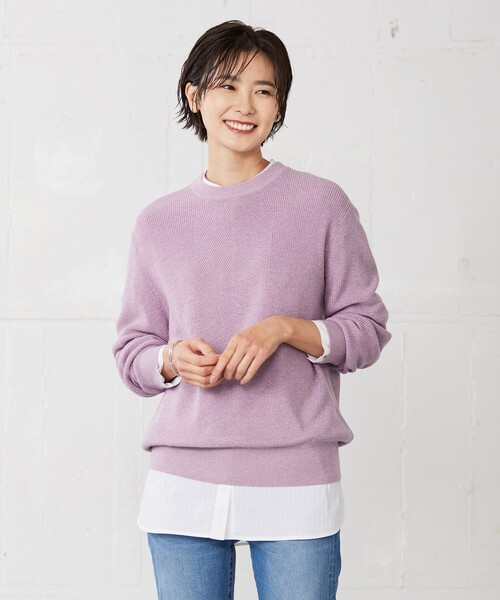 J.PRESS(ジェイプレス)の「【洗える】LUREX SWEATER ニット(ニット/セーター・レディース・ライトグレー系/ブラック系/スモーキーグリーン系/ふじ色系・LARGE/MEDIUM)」の4枚目の写真