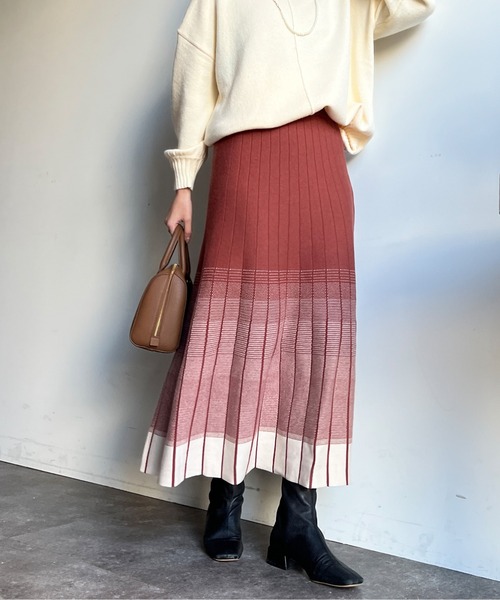 グラデーションプリーツニットスカート
